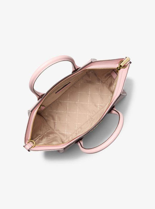 Avril Large Leather and Logo Jacquard Satchel