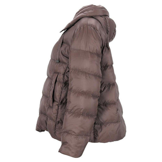 The Cube Quilted with Hood Down Jacket in Brown Polyester