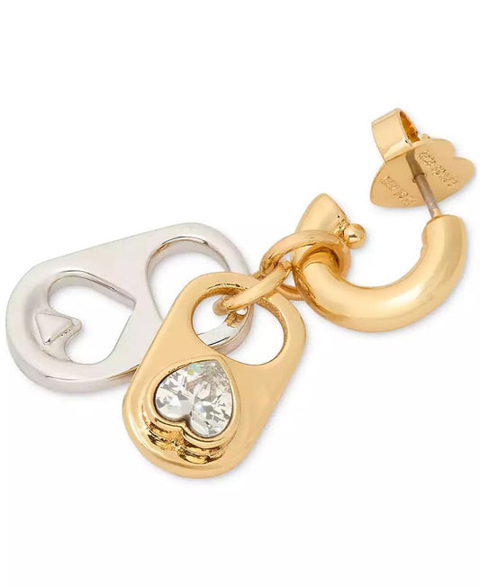 Two-Tone Crystal Pop Tab Charm Hoop Earrings