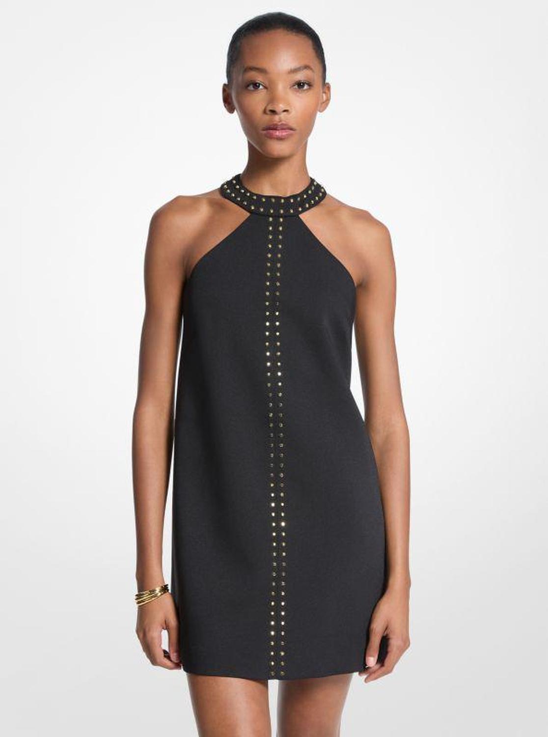 Studded Stretch Crepe Halter Mini Dress