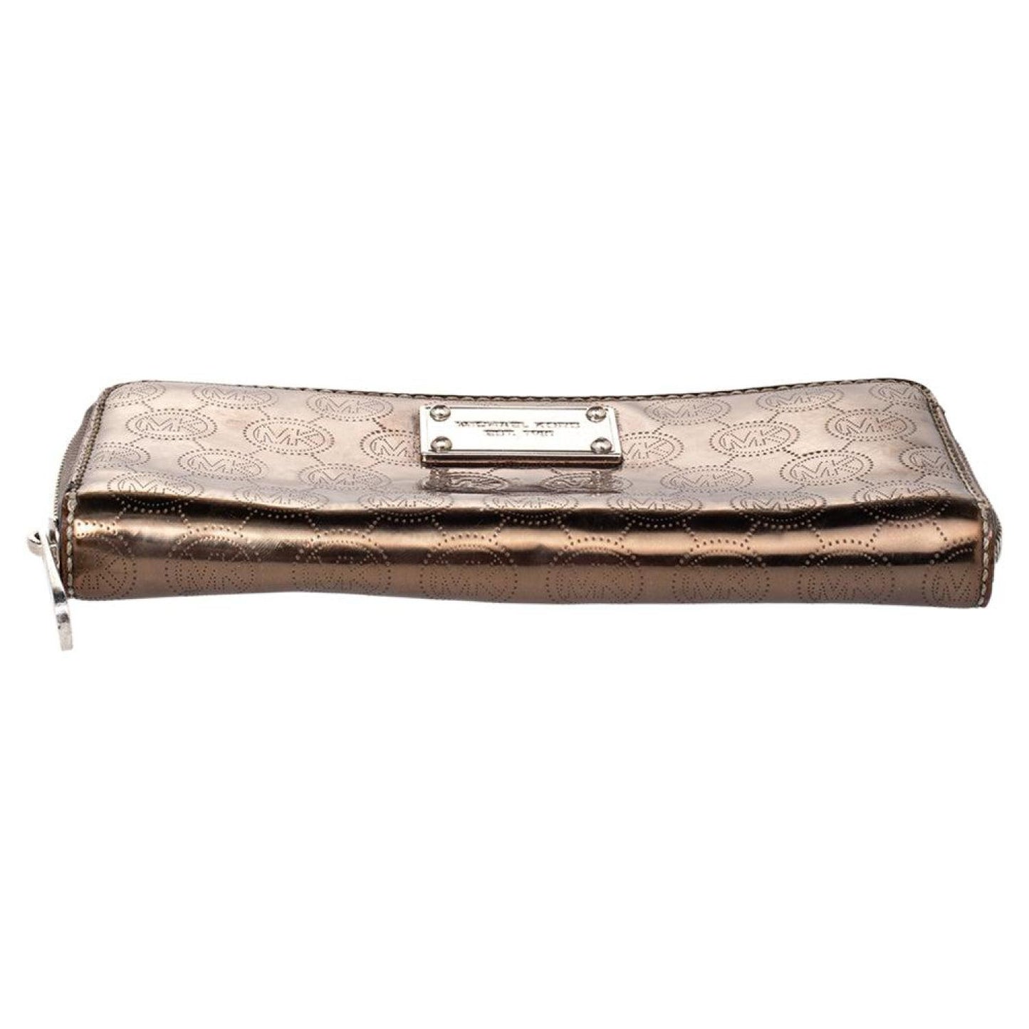 Michael Kors Metallic Gold Leather Jet Set Zip Around Wallet