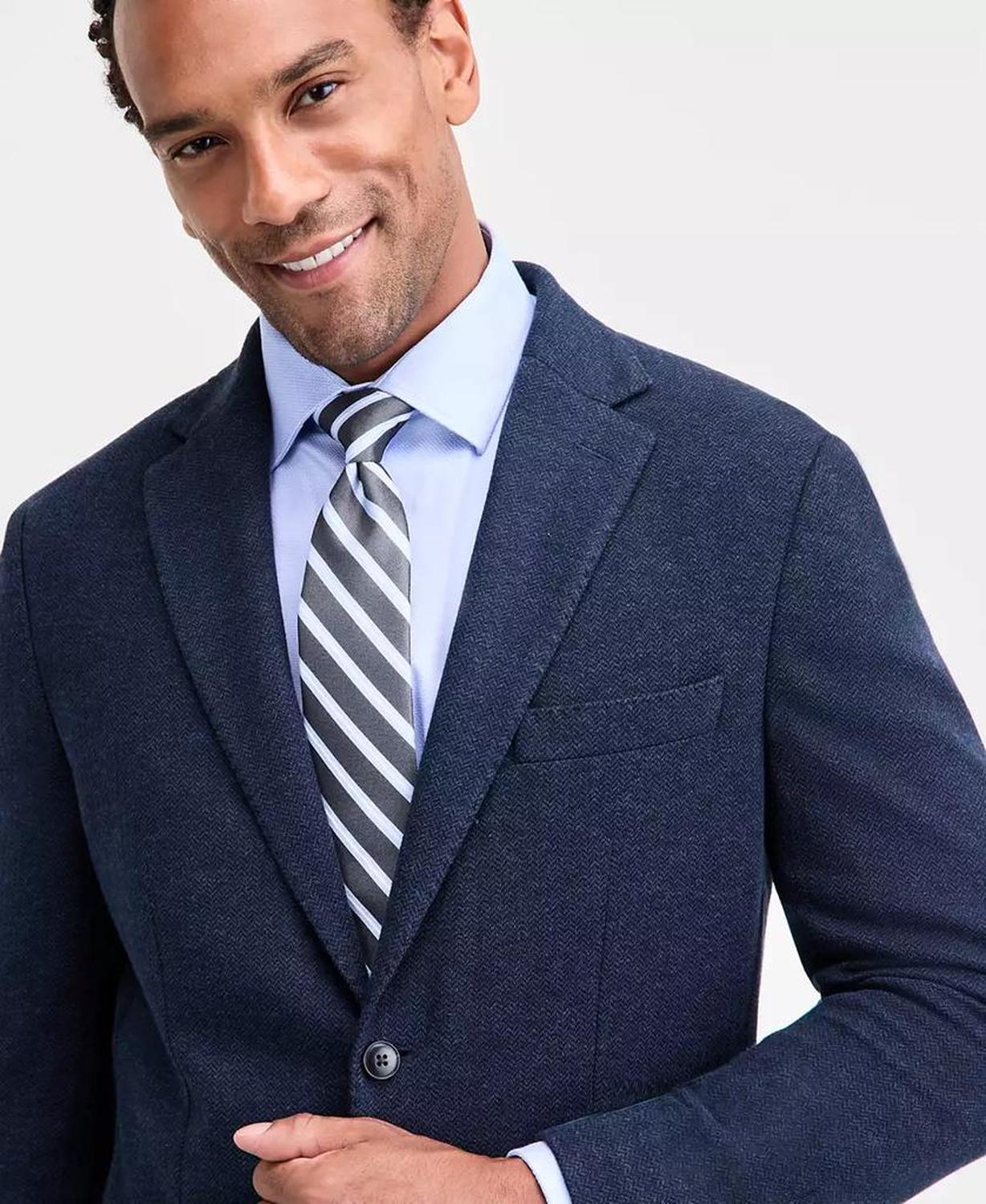 Men's Classic-Fit Stretch Midnight Herringbone Knit Sport Coat
