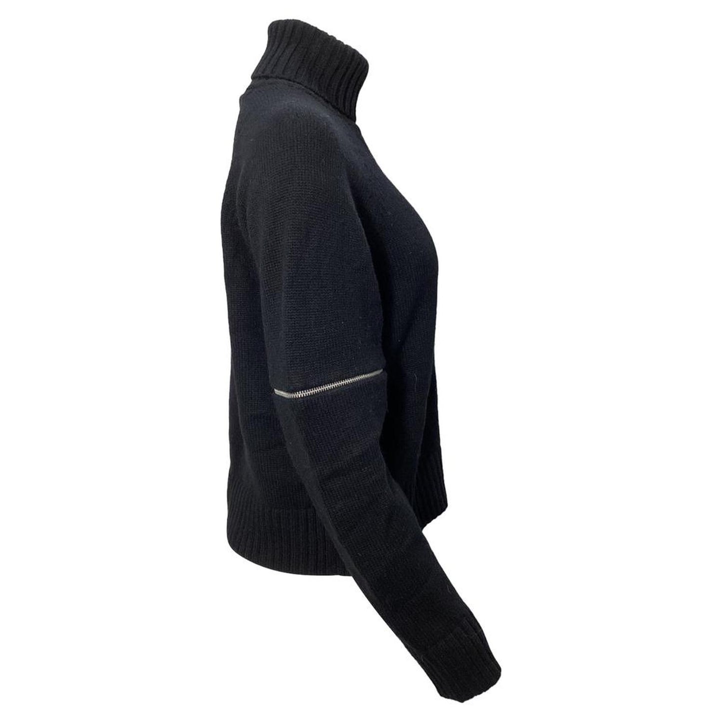 Collection Zip Sleeve T-Neck Sweater in Black Cashmere