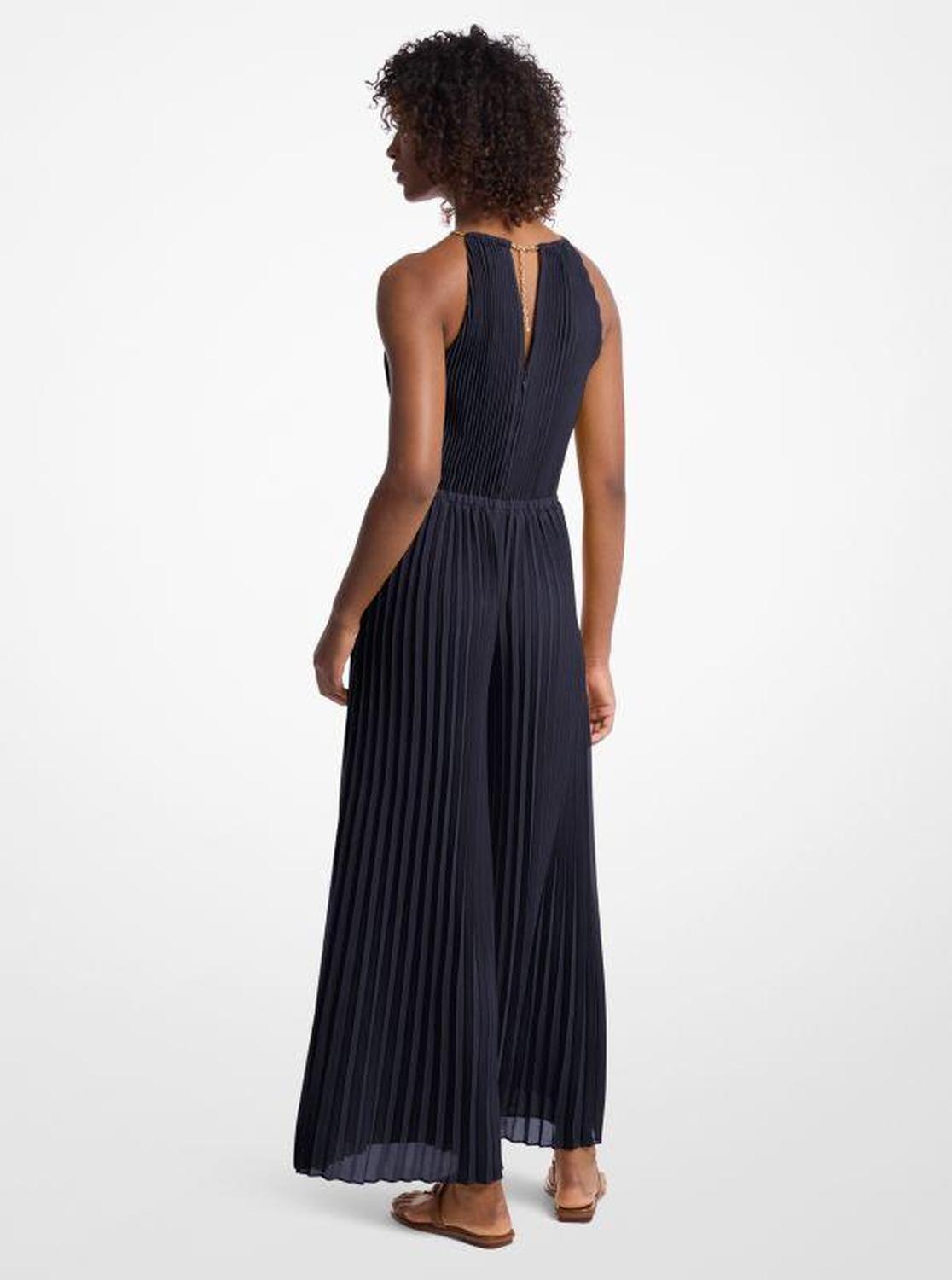 Pleated Embellished Georgette Halter Jumpsuit