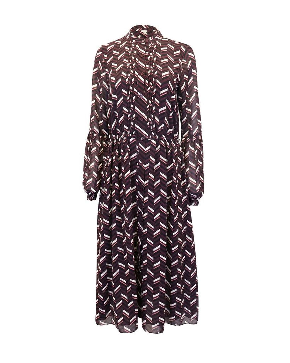 Chevron-print Midi Dress in Purple Polyester