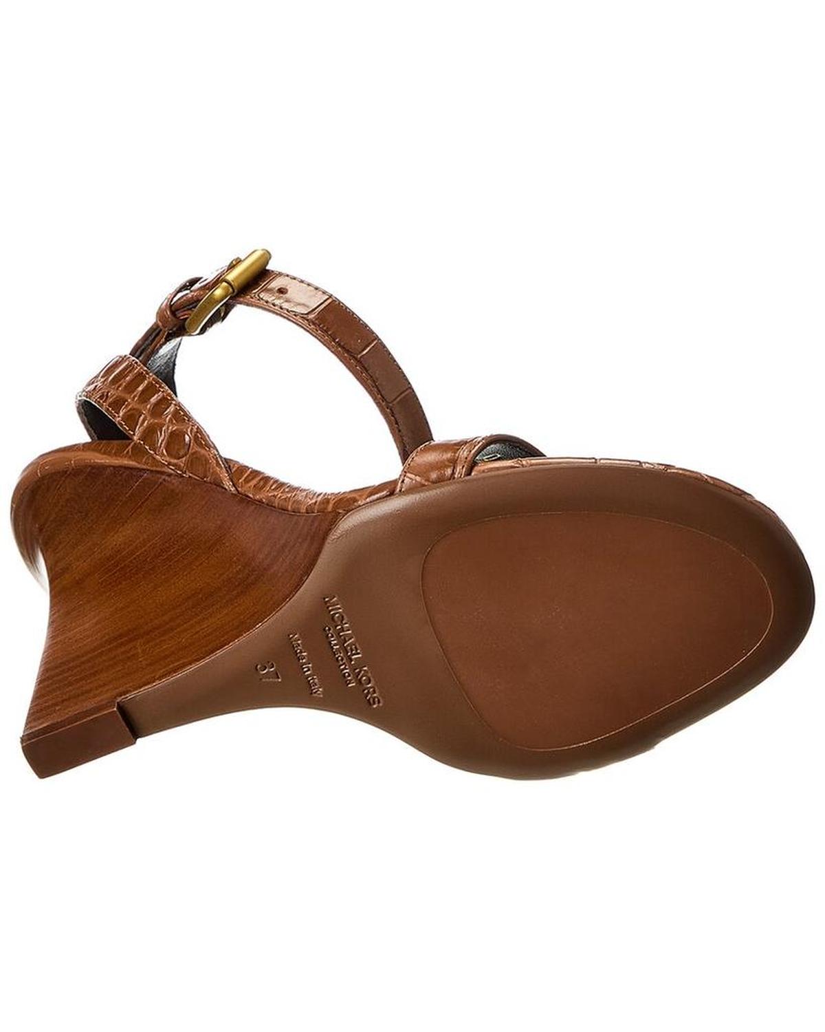 Claudia Croc-Embossed Leather Wedge Sandal