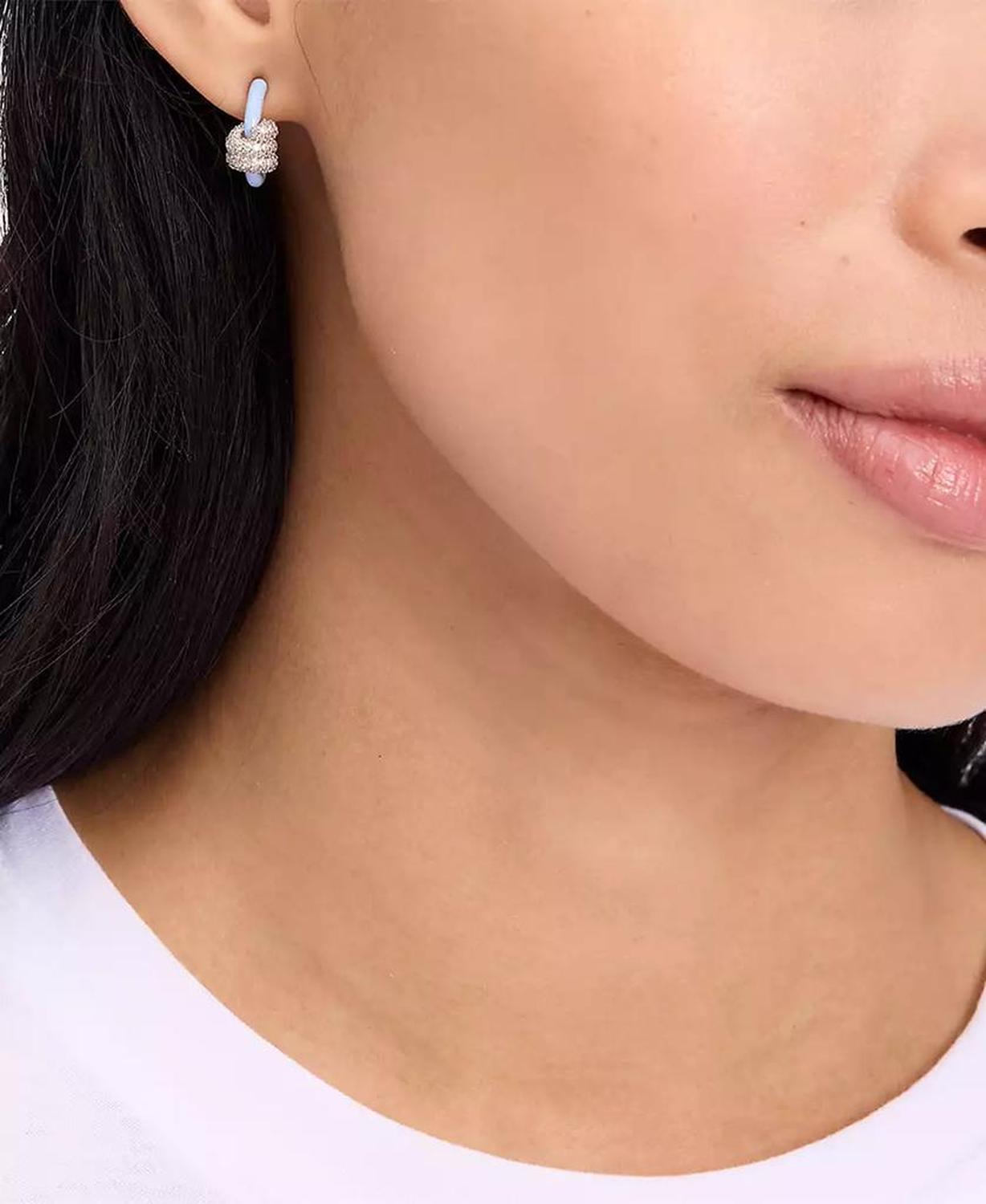 Small Pavé Knot Hoop Earrings, 0.62"