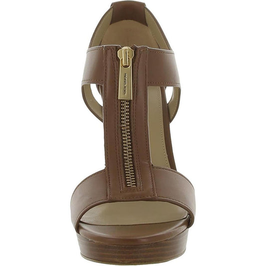 Womens Leather Round Toe Block Heels