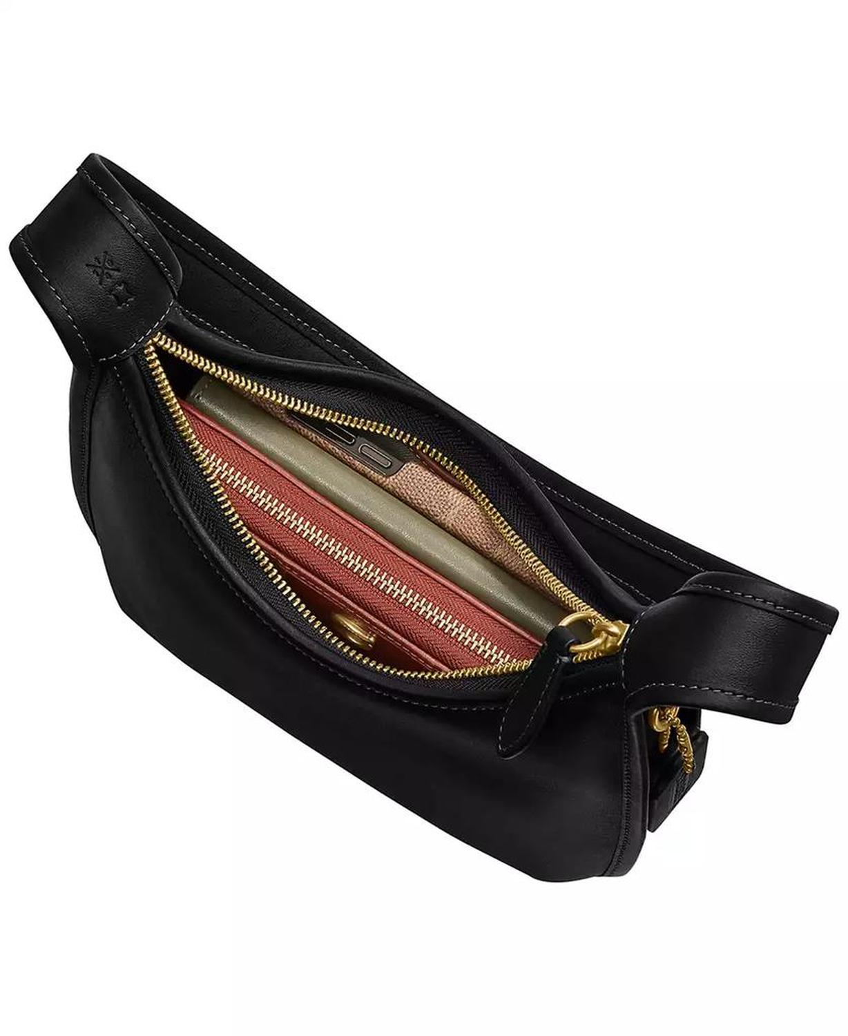 Small Glovetanned Leather Curve Zip Bag