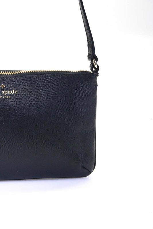 Kate Spade Womens Pressed Leather Zip Top Rectangular Crossbody Black Handbag