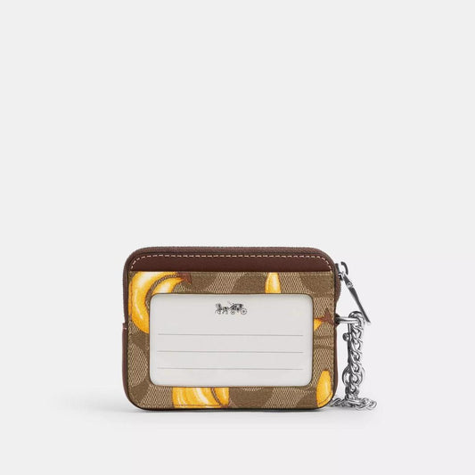 Coach Outlet Zip Card Case In Signature Canvas With Banana Print
