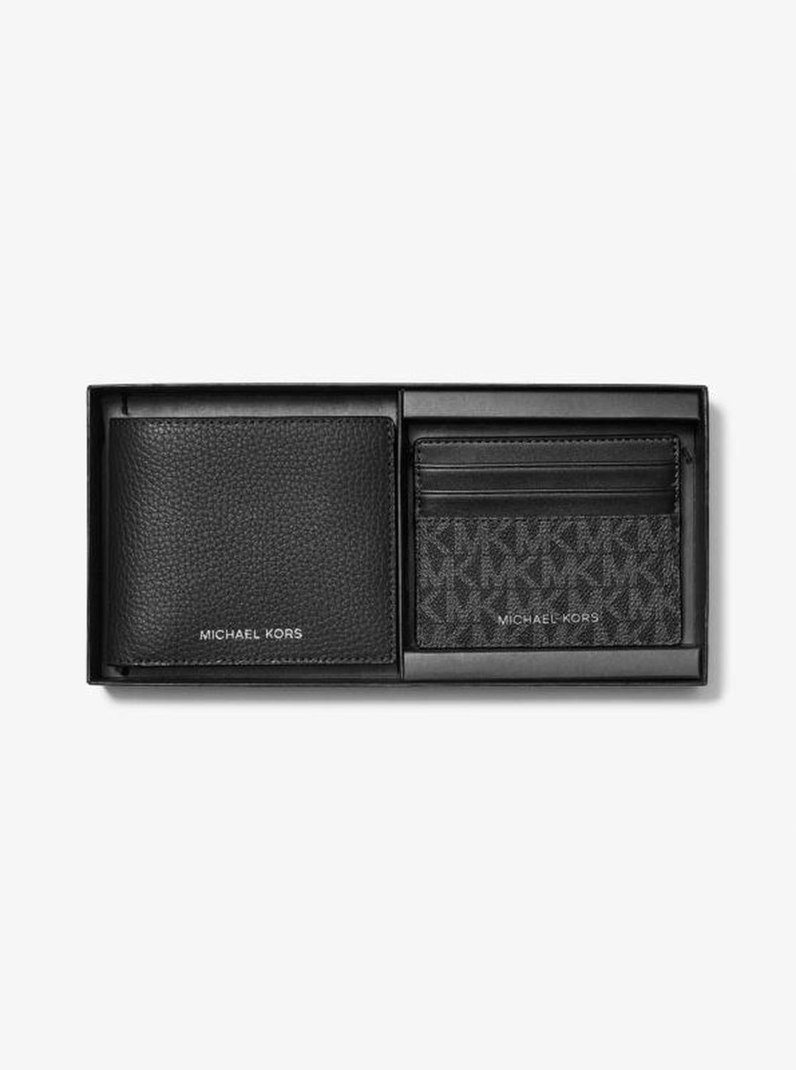 Pebbled Leather Billfold Wallet and Signature Logo Card Case Gift Set