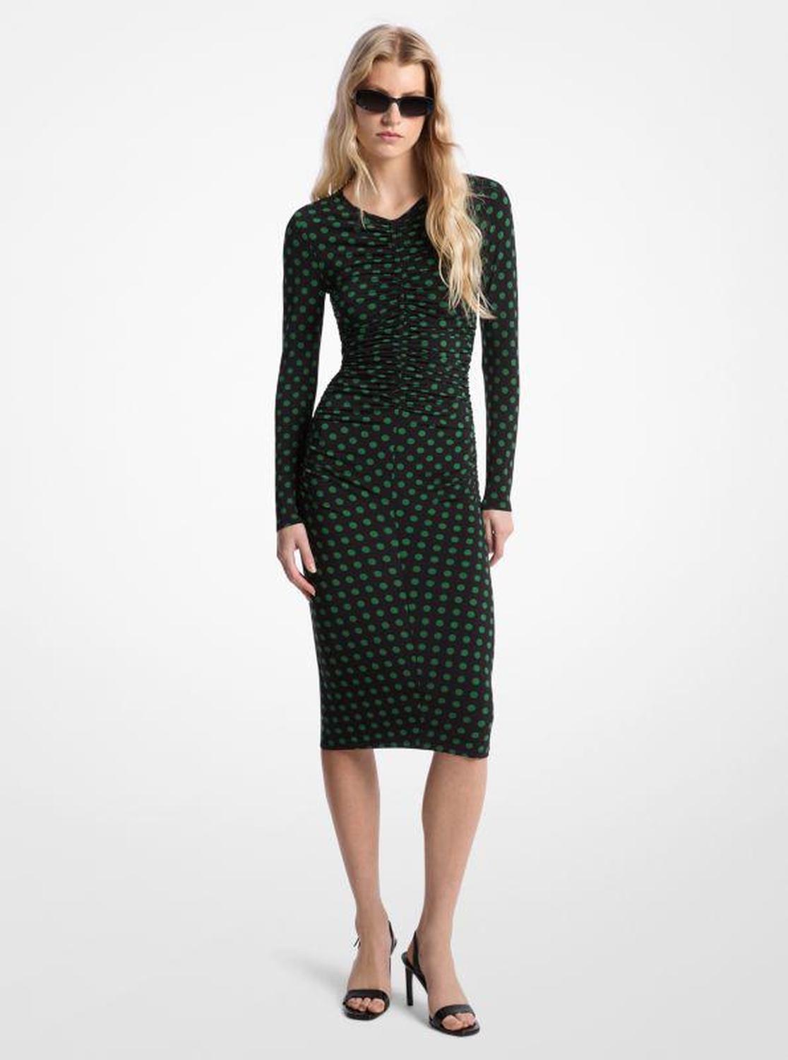 Polka Dot Stretch Matte Jersey Midi Dress