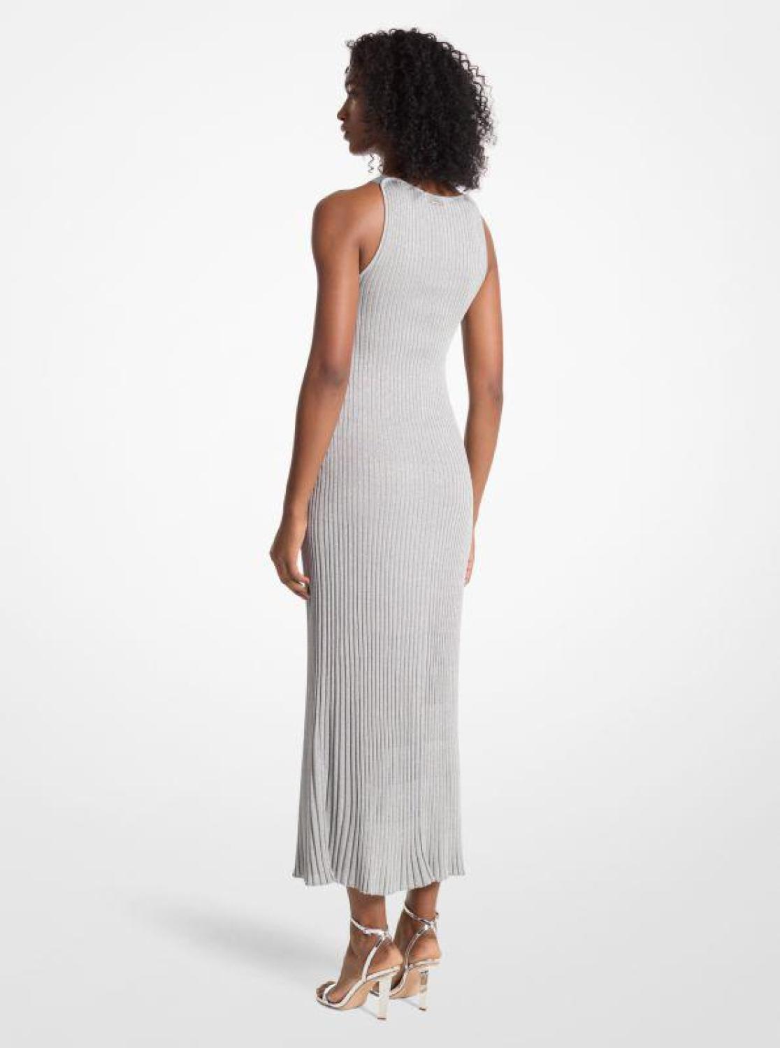 Metallic Knit Ring Halter Dress