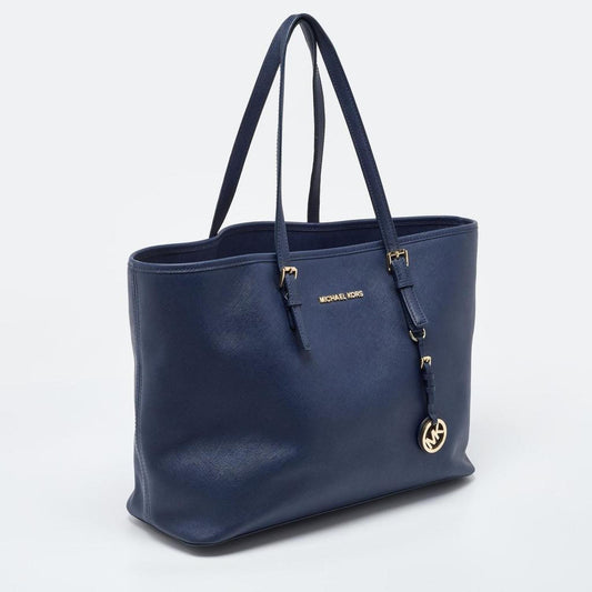 Michael Michael Kors Navy Leather Large Jet Set Travel Tote