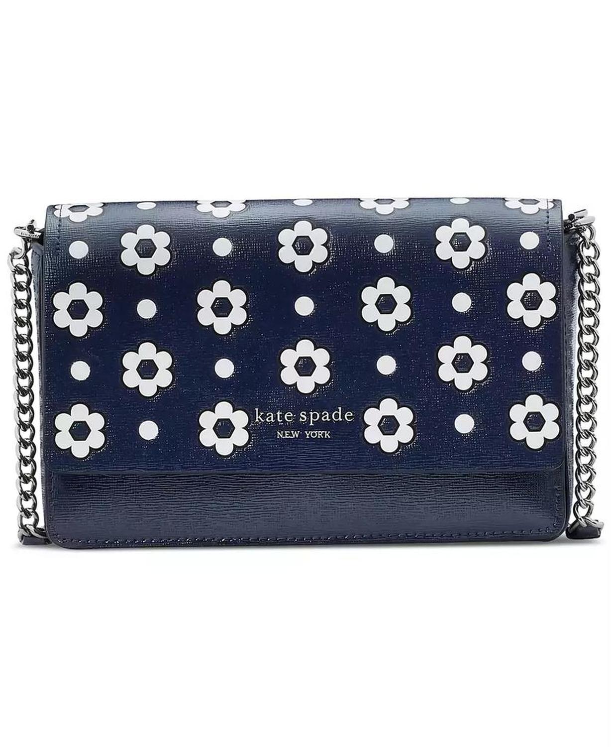 Morgan Daisy Dot Embossed Saffiano Leather Flap Chain Wallet Crossbody