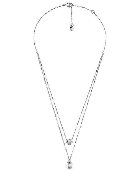 Sterling Silver Halo Double Layer Necklace