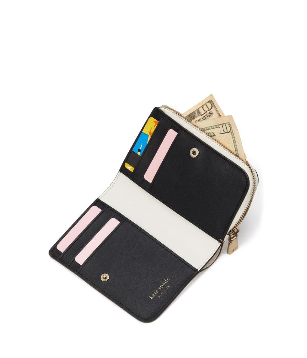 Ava Colorblocked Pebbled Leather Zip Bifold Wallet