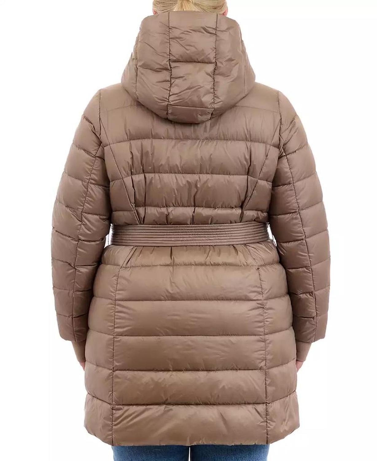 Plus Size Hooded Belted Down Puffer Coat, Created for Macy's
