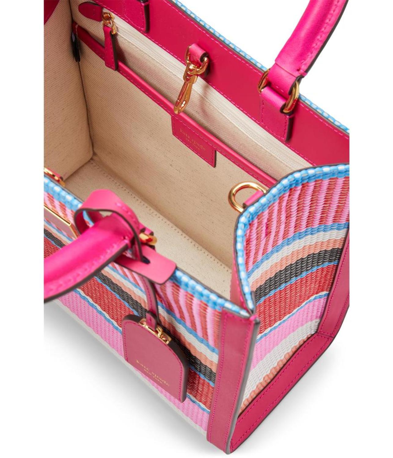 Manhattan Striped Woven Straw Small Tote