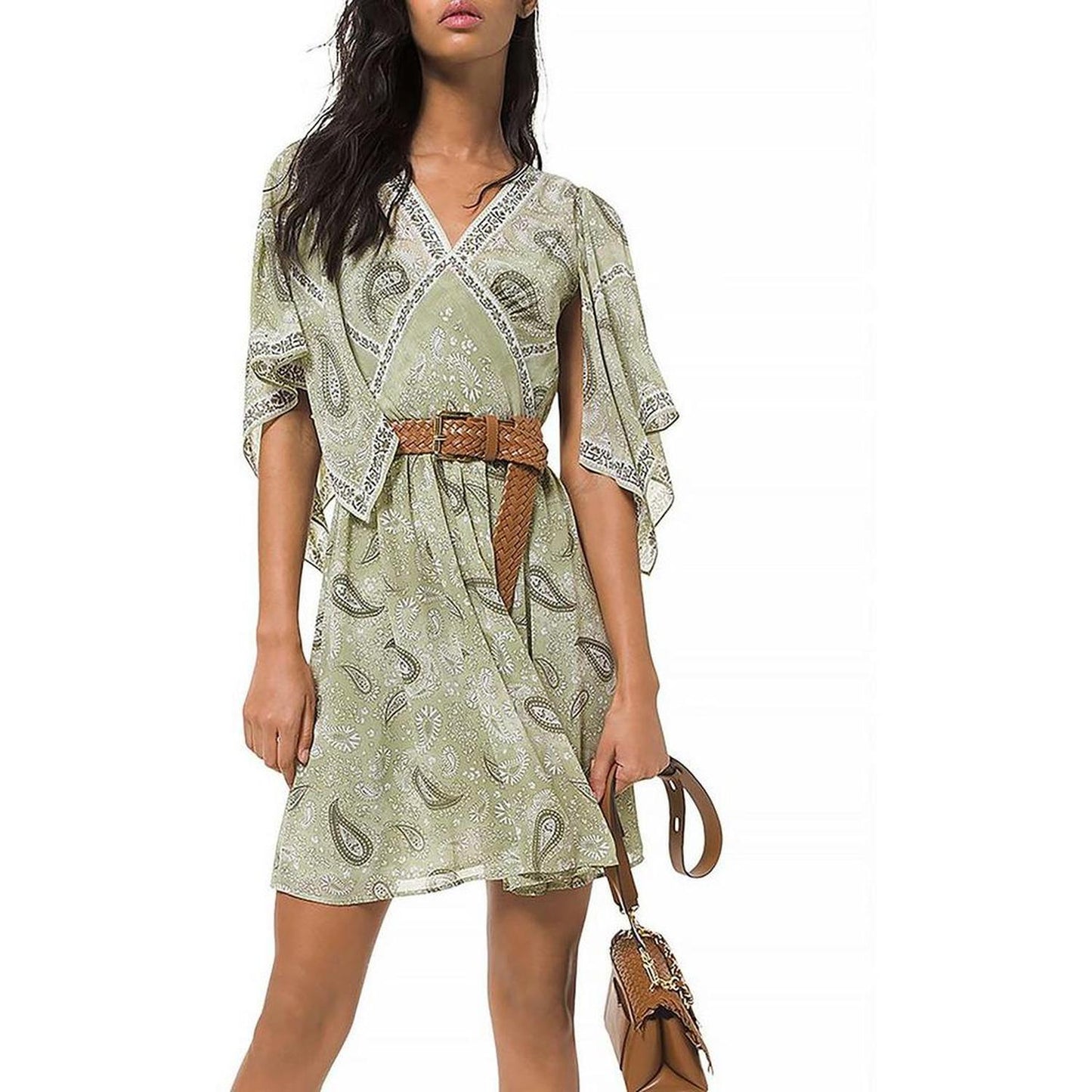 Womens Paisley Ruffled Sundress