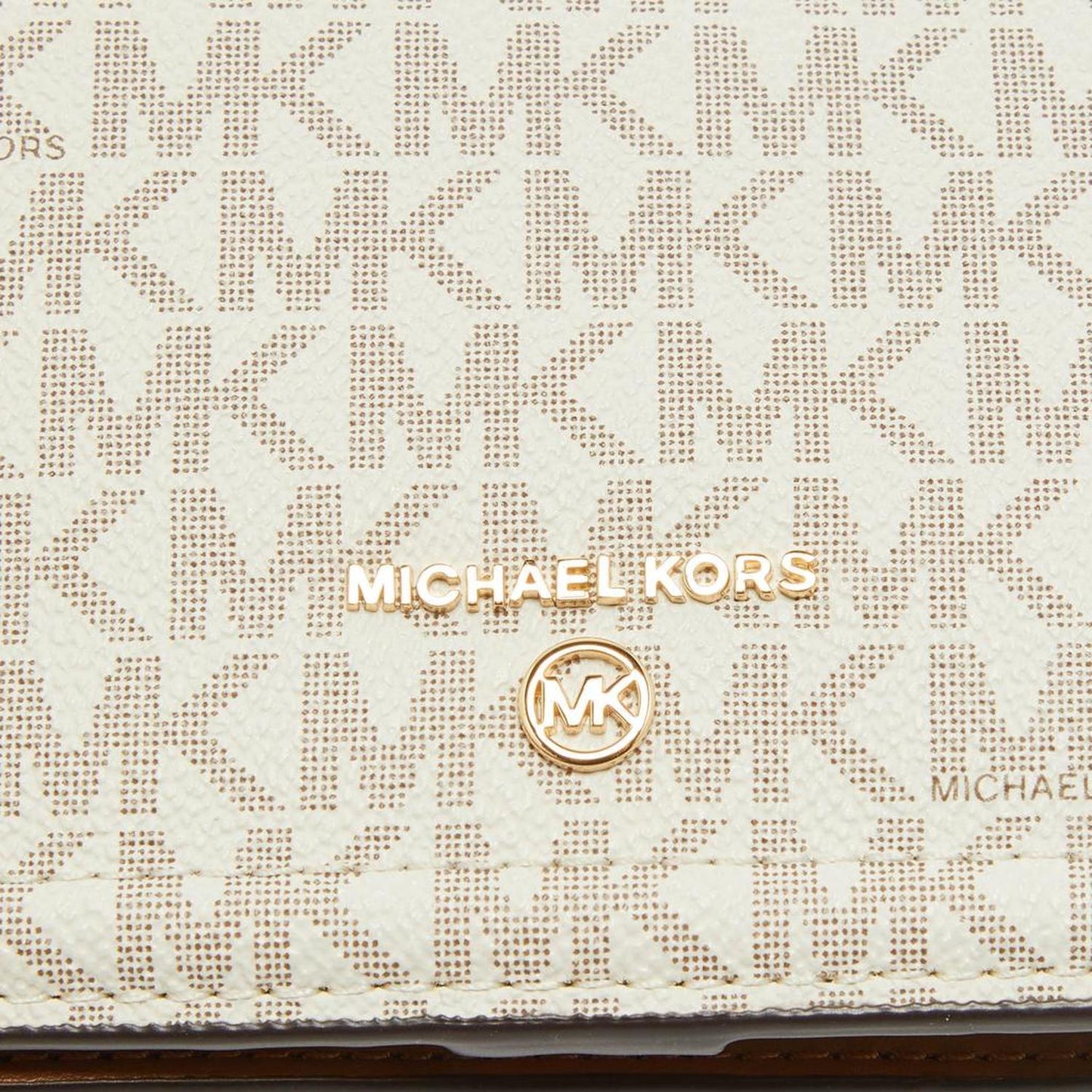 Michael Kors Brown /white Signature Coated Canvas And Leather Phone Wallet Bag