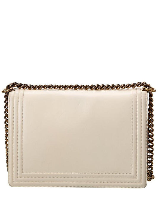 Chanel White Lambskin Leather Large Boy Bag (Authentic Pre-Owned)