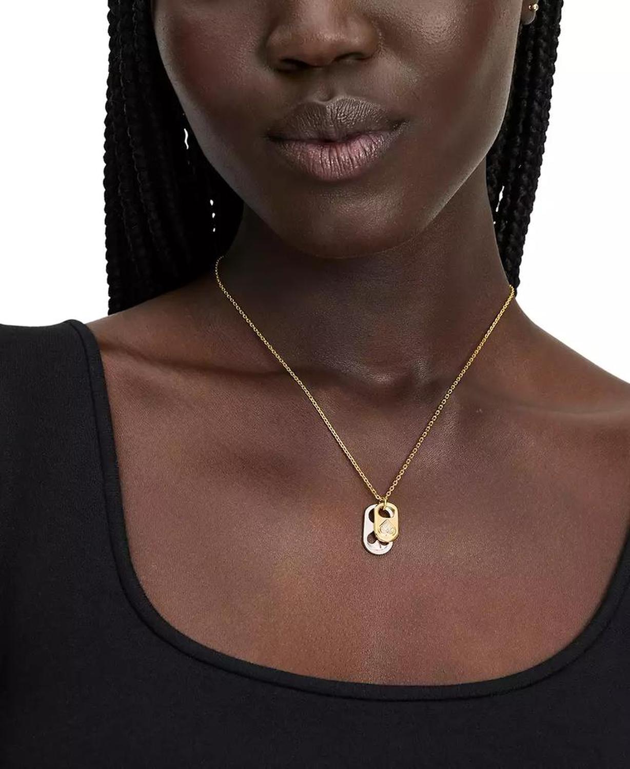 Two-Tone Double Pop Tab Pendant Necklace, 16" + 3" extender