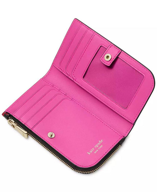 Devin Fall Poppies Embossed Saffiano Leather Small Slim Bifold Wallet