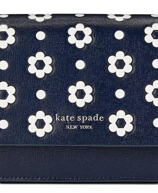 Morgan Daisy Dot Embossed Saffiano Leather Flap Chain Wallet Crossbody