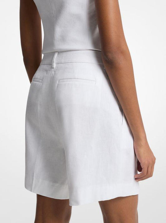 Pleated Linen and Cotton Shorts
