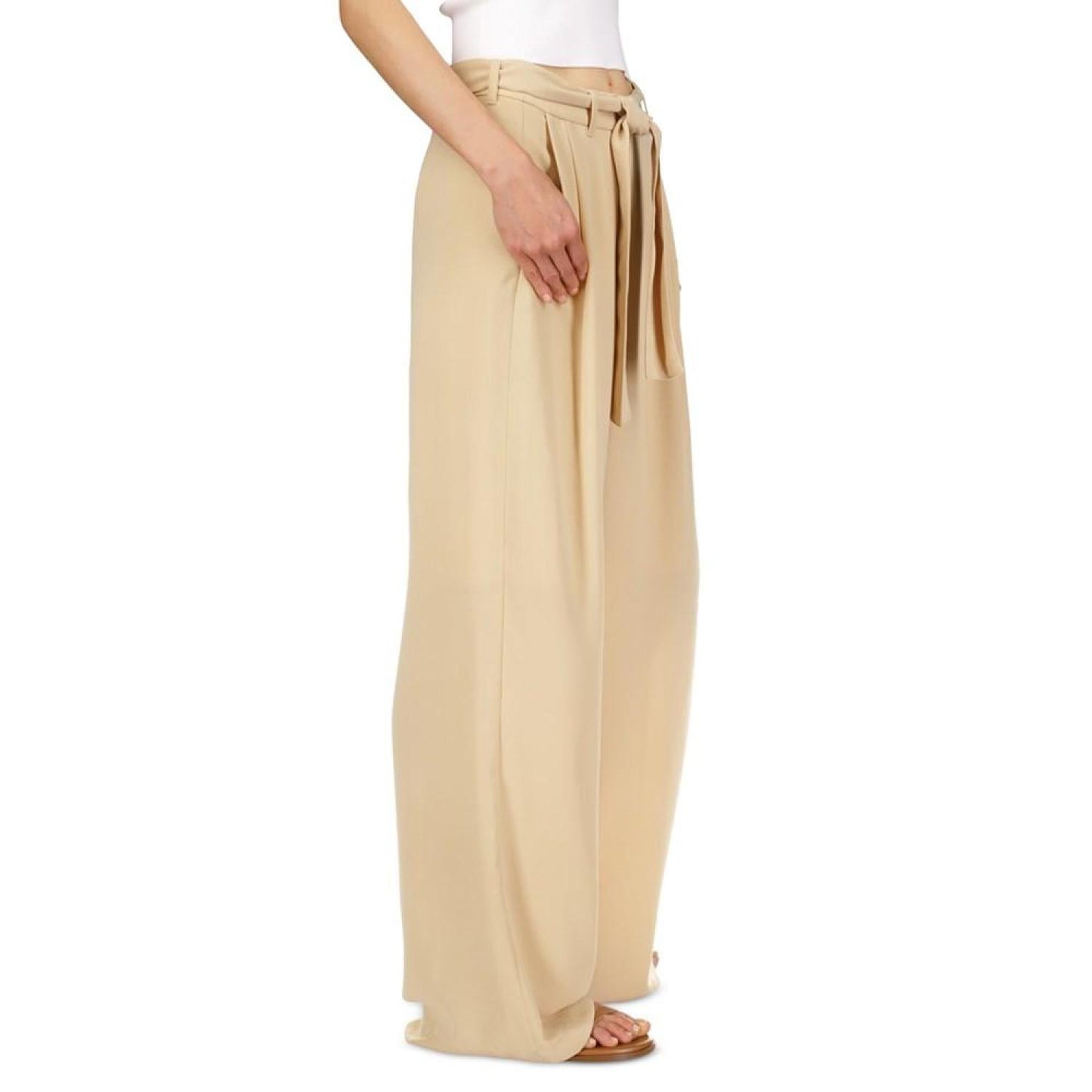 Women's Self-Sash Drapey Crepe Wide-Leg Pants