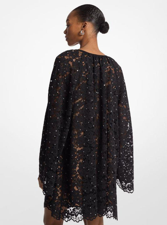 Studded Corded Floral Lace V-Neck Dress