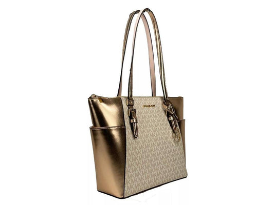 Charlotte Large Leather Top Zip Tote Bag Purse Rose Women's gold