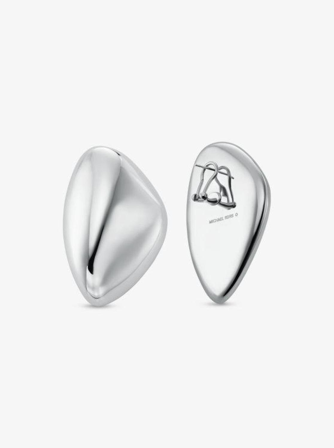 Large Precious Metal-Plated Brass Pebble Earring