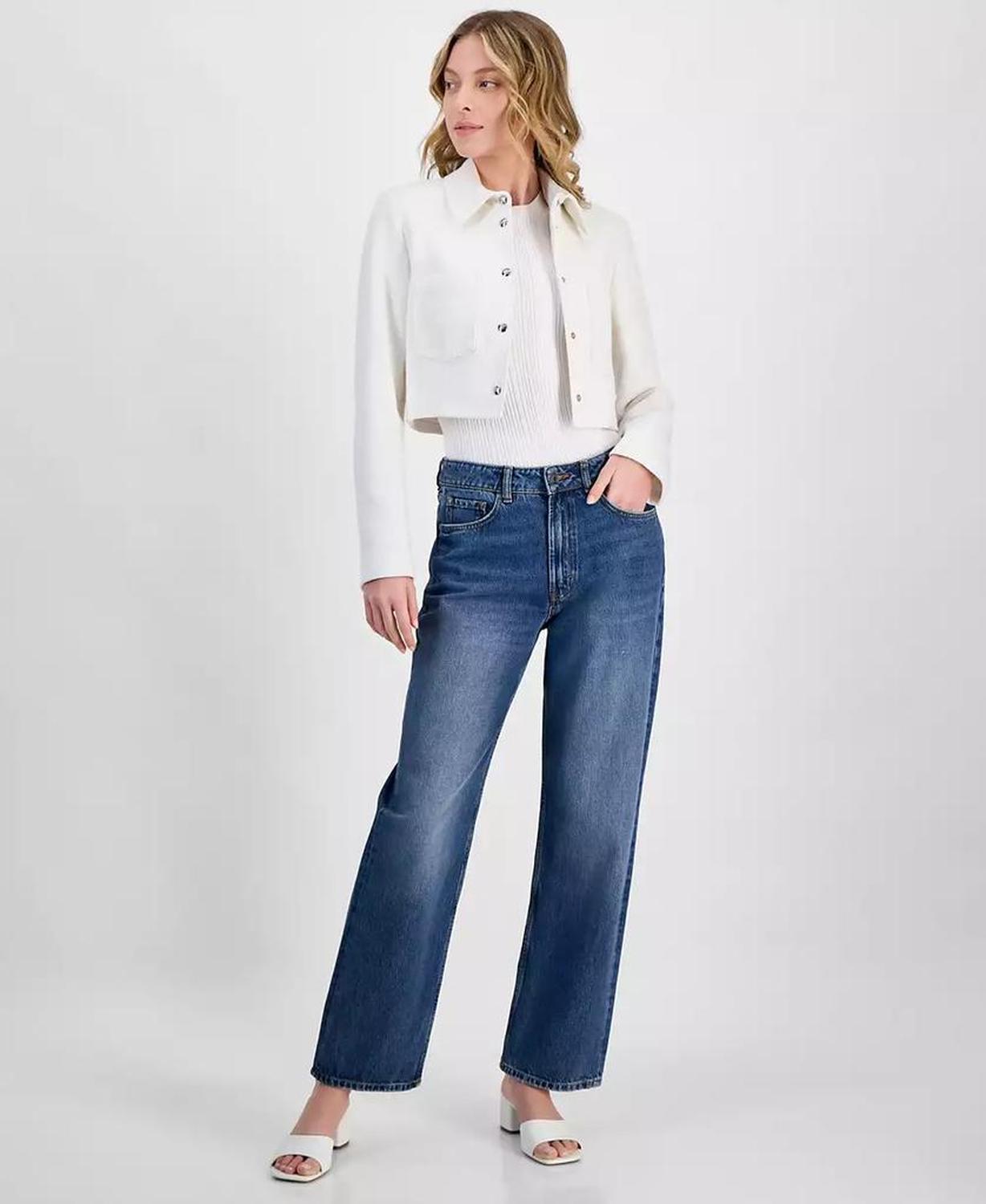Women's Metallic-Accent Textured Cropped Jacket