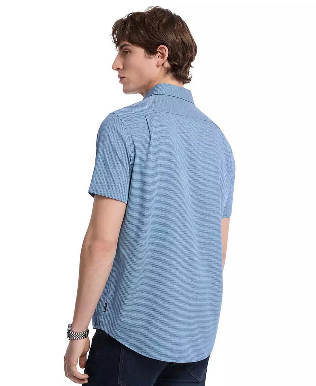 Men's Short Sleeve Mini Bowtie Print Button-Front Shirt