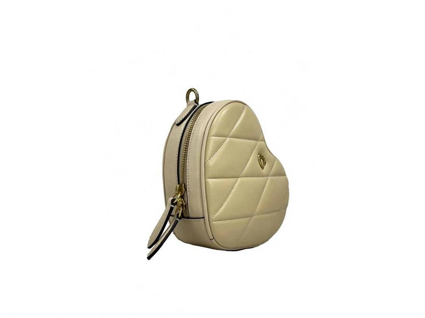 Women's Heart Small Quilted Leather Crossbody Bag Purse In Beige