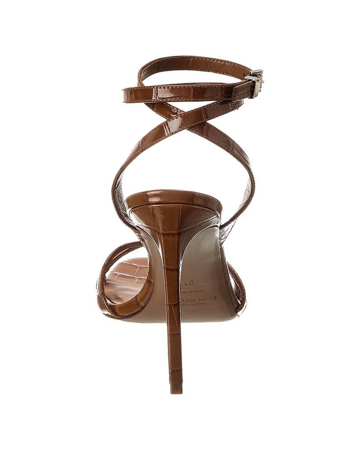 Chrissy Runway Croc-Embossed Leather Sandal