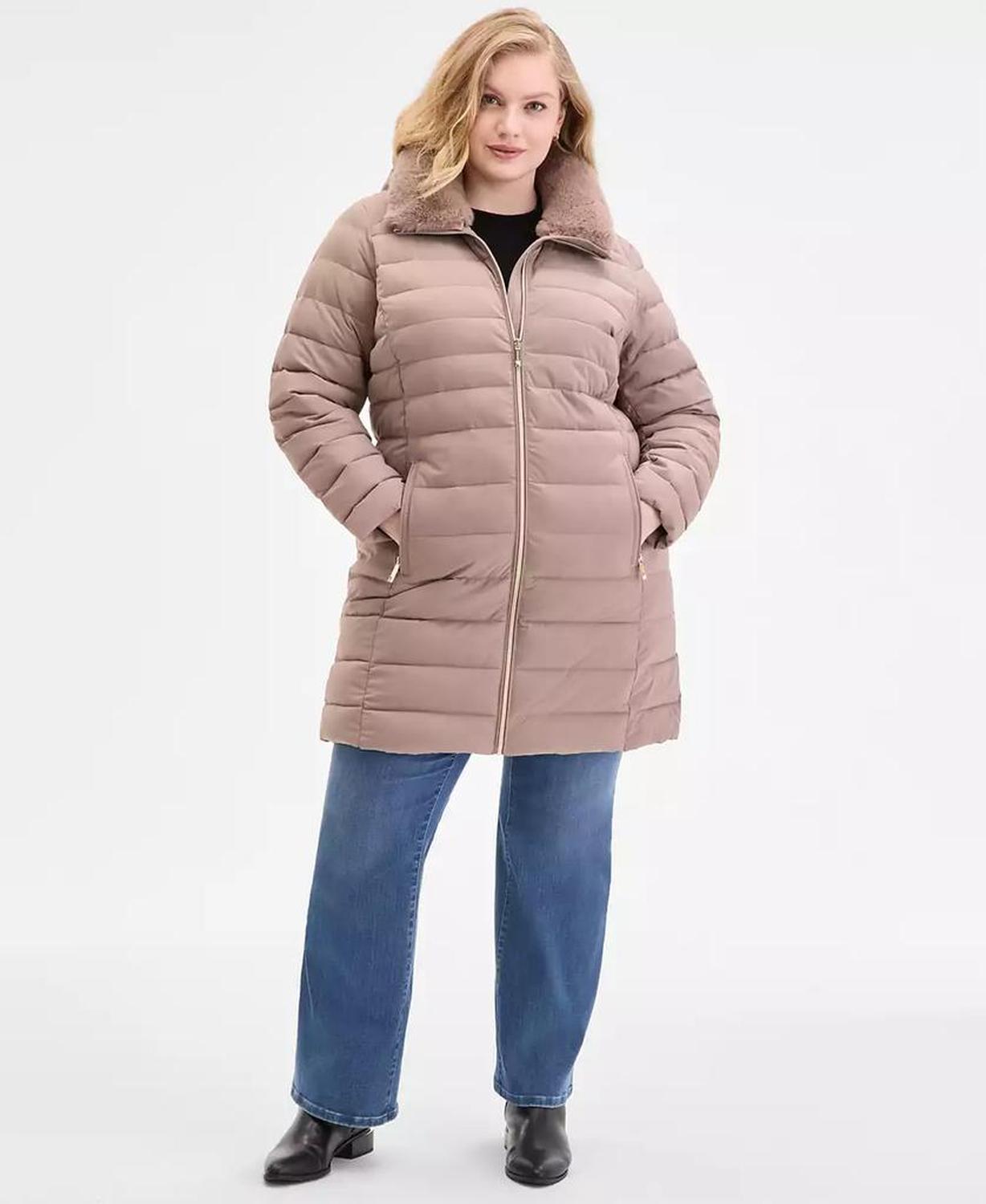 Plus Size Faux-Fur-Trim Hooded Puffer Coat