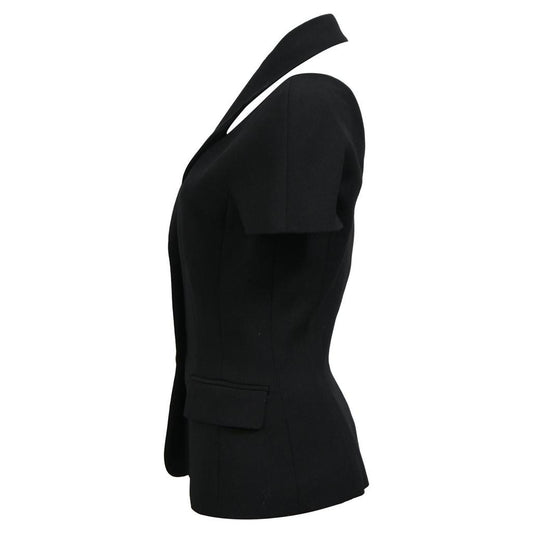 Cutout Blouse in Black Wool