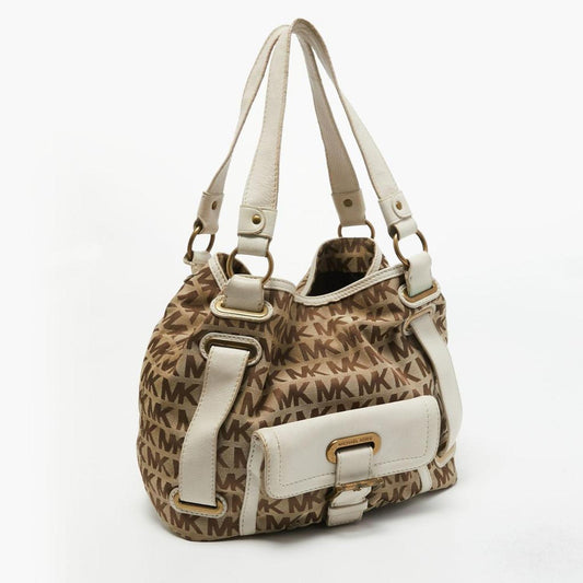 Michael Michael Kors Beige/offSignature Canvas Front Pocket Tote