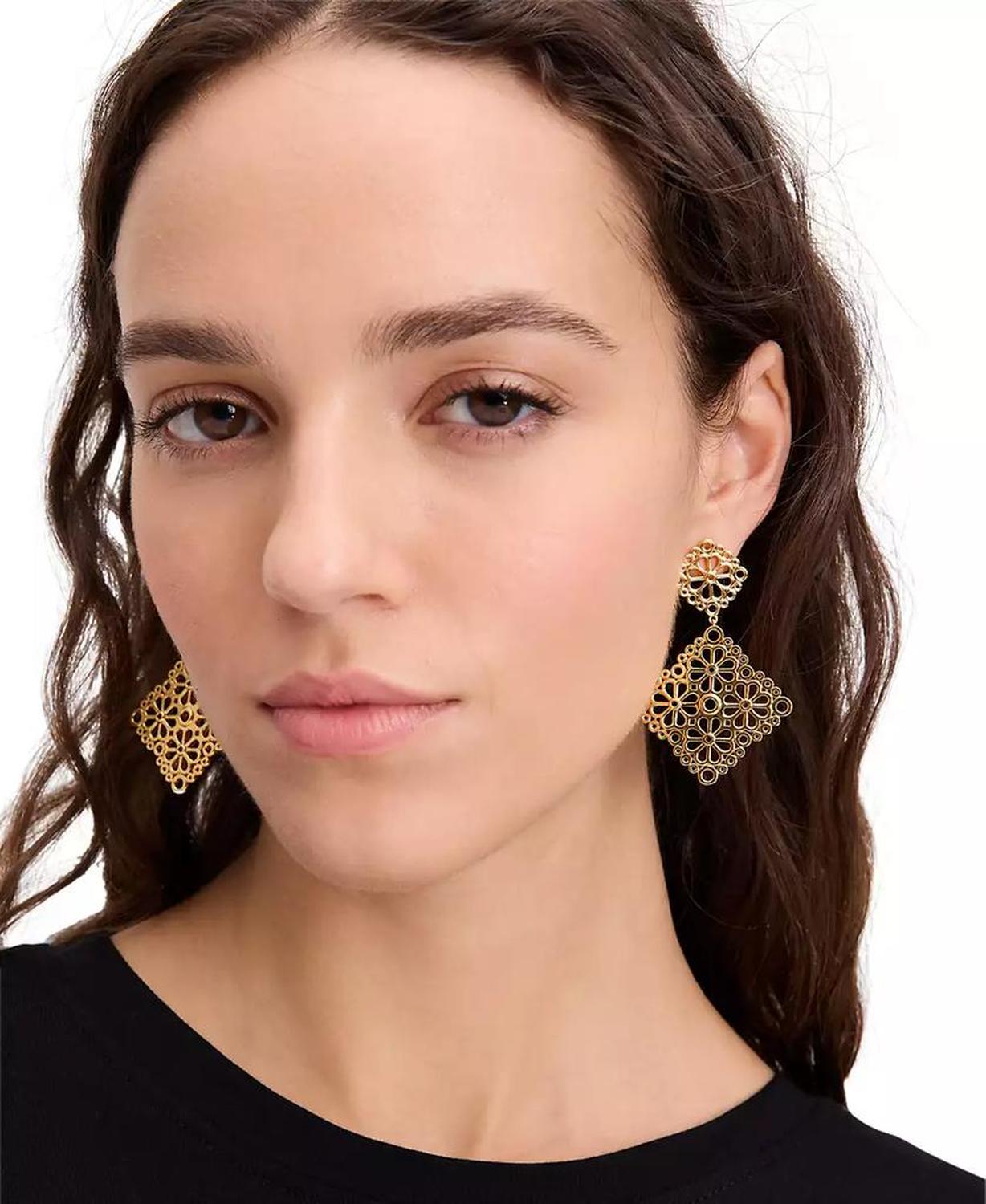 Spade Flower Lace Drop Earrings