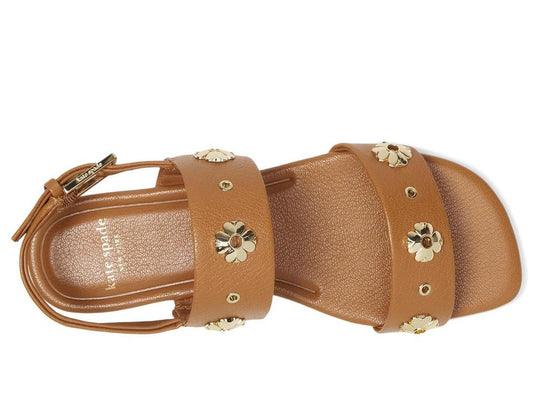 Spade Flower Stud Pebbled Leather Flat Sandal