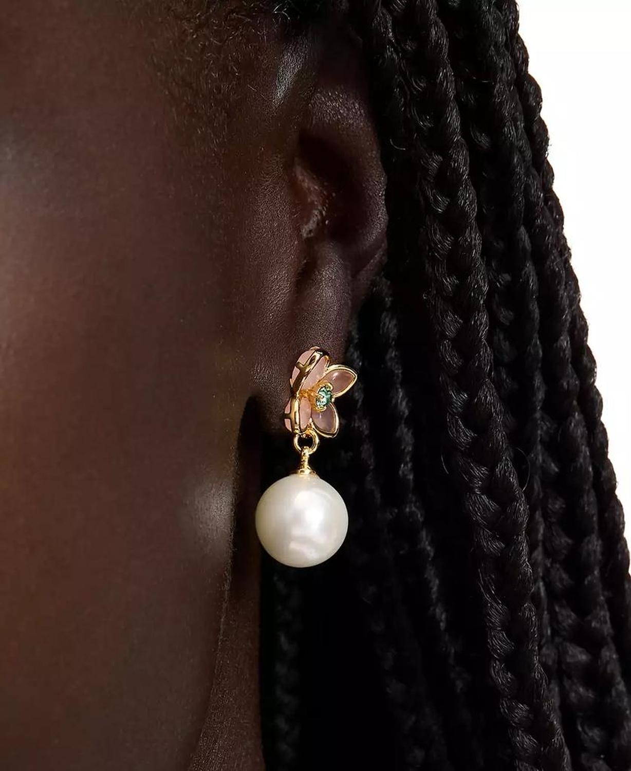 Gold-Tone Pastel Petals Drop Earrings