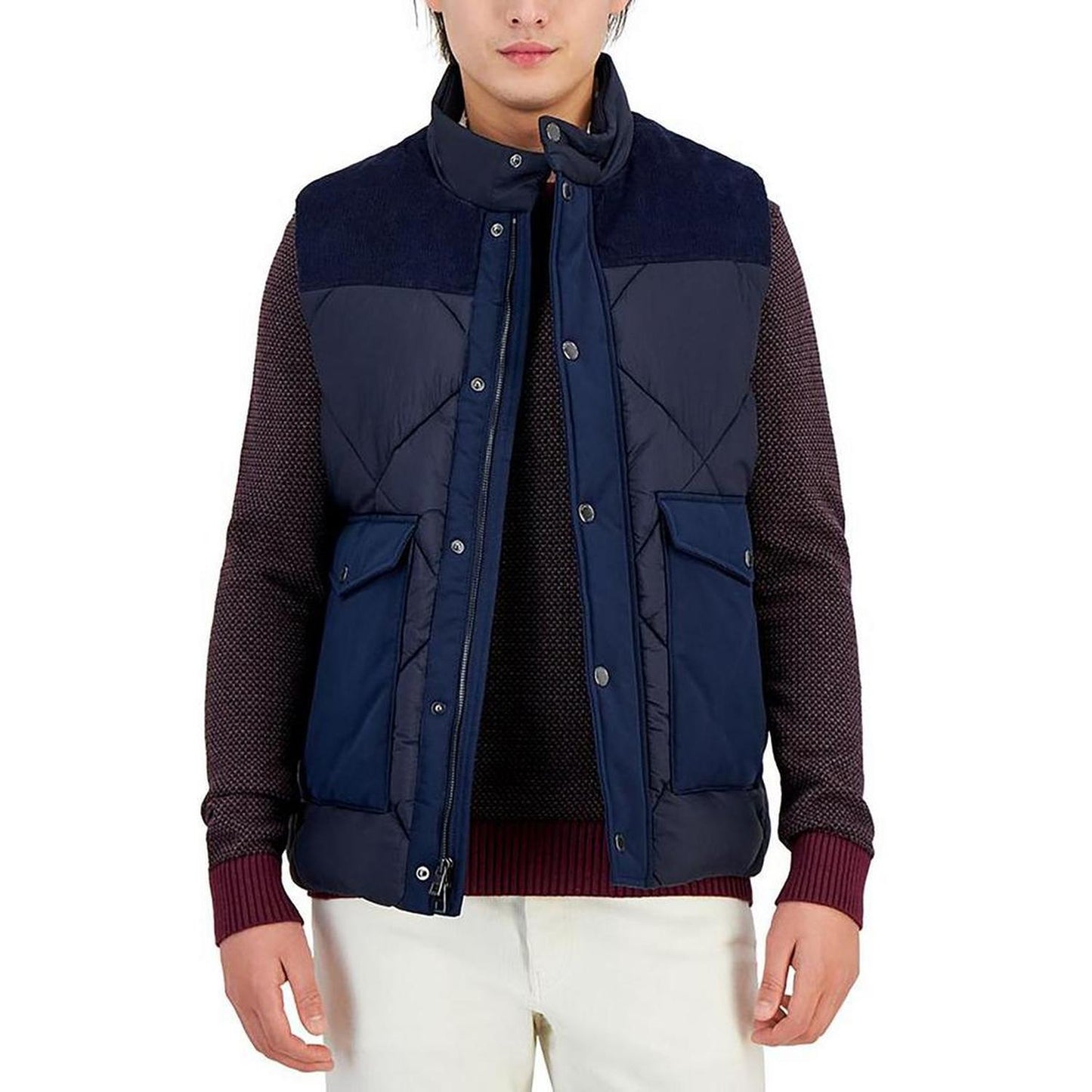 Mens Mixed Media Nylon Outerwear Vest