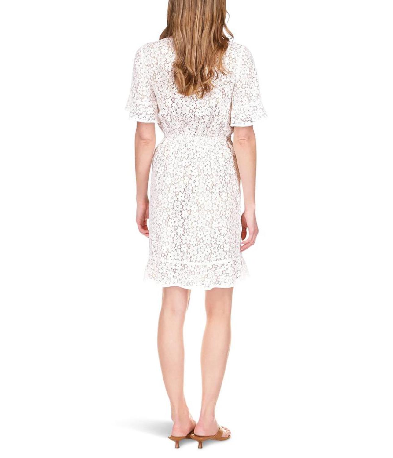 Petite Lace Faux Wrap Mini Dress