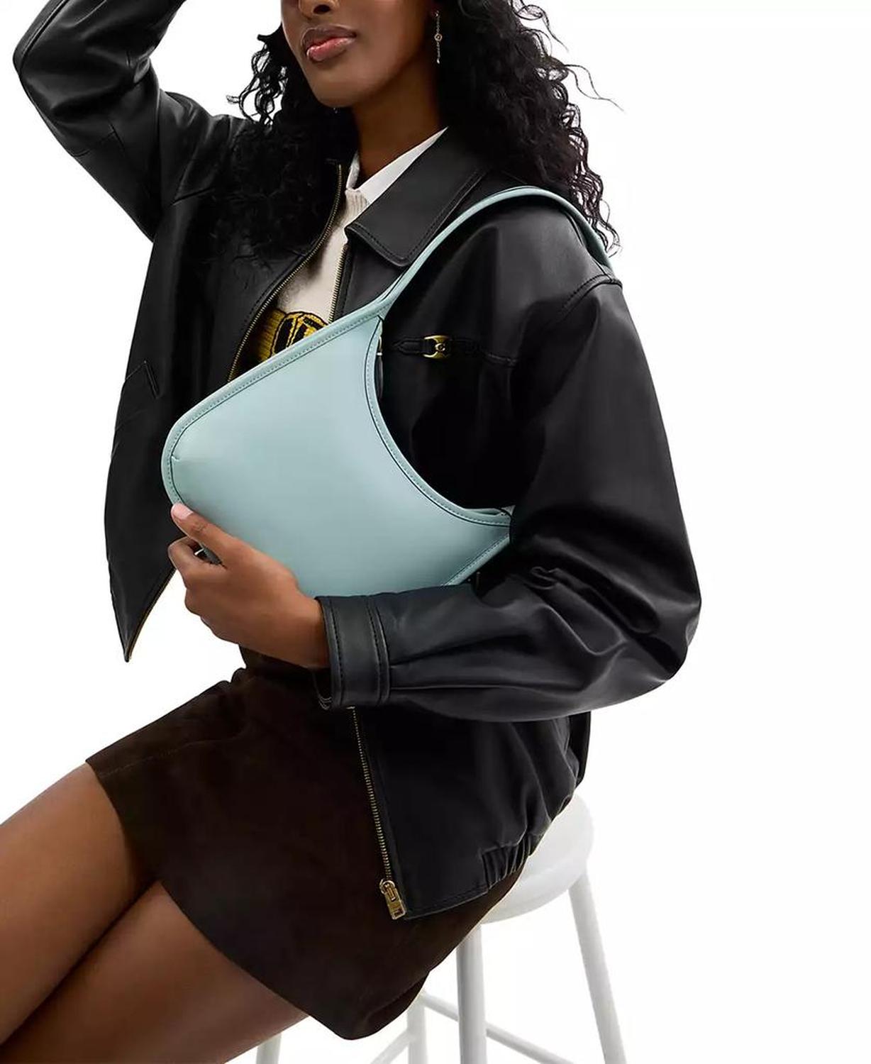 Small Glovetanned Leather Curve Zip Bag