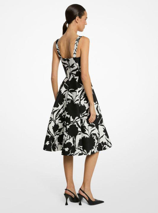 Floral Chiné Cotton and Silk Jacquard Bustier Dress