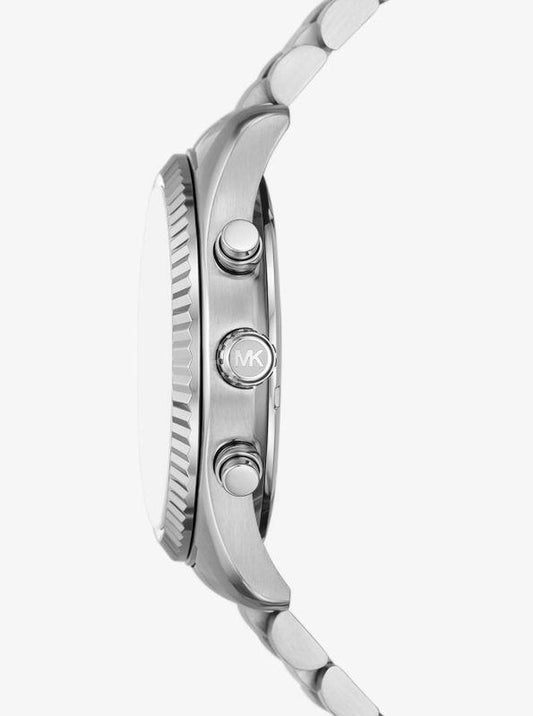 Oversized Lexington Silver-Tone Watch and Crocodile-Embossed Leather Card Case Gift Set